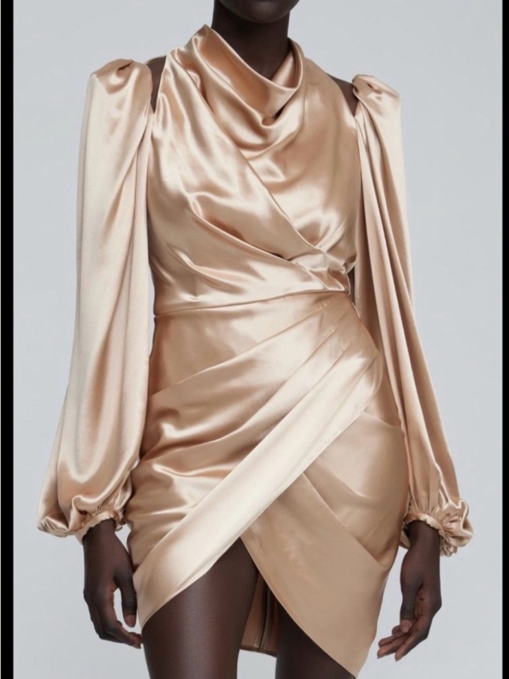 Acler Satin Draped Mini Dress in Champagne Gold